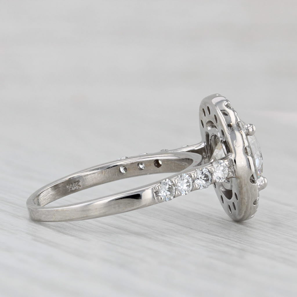 Light Gray 3.25ctw Round Diamond Halo Engagement Ring 14k White Gold Size 7 GIA