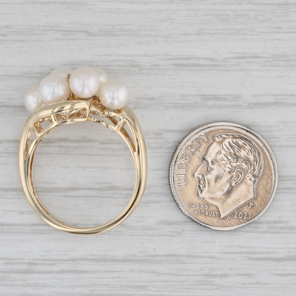 Gray Cultured Pearl Bypass Ring 10k Yellow Gold Size 7