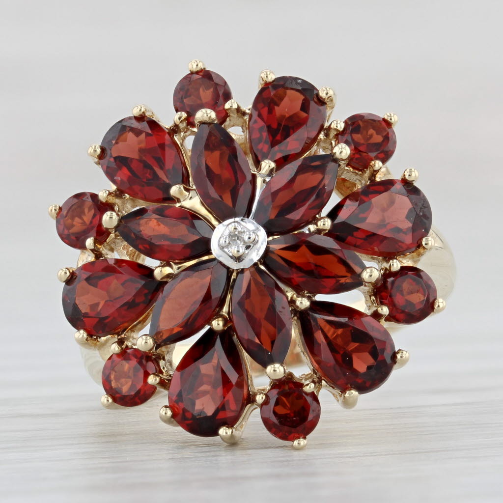 Light Gray 5.65ctw Garnet Flower Cluster Ring 10k Yellow Gold Size 7 Cocktail