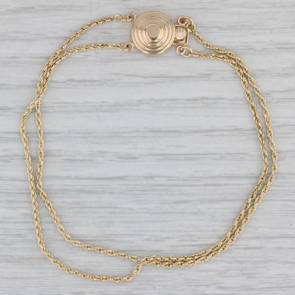 Gray Slide Charm Bracelet 14k Yellow Gold Double Rope Chain 7.5"