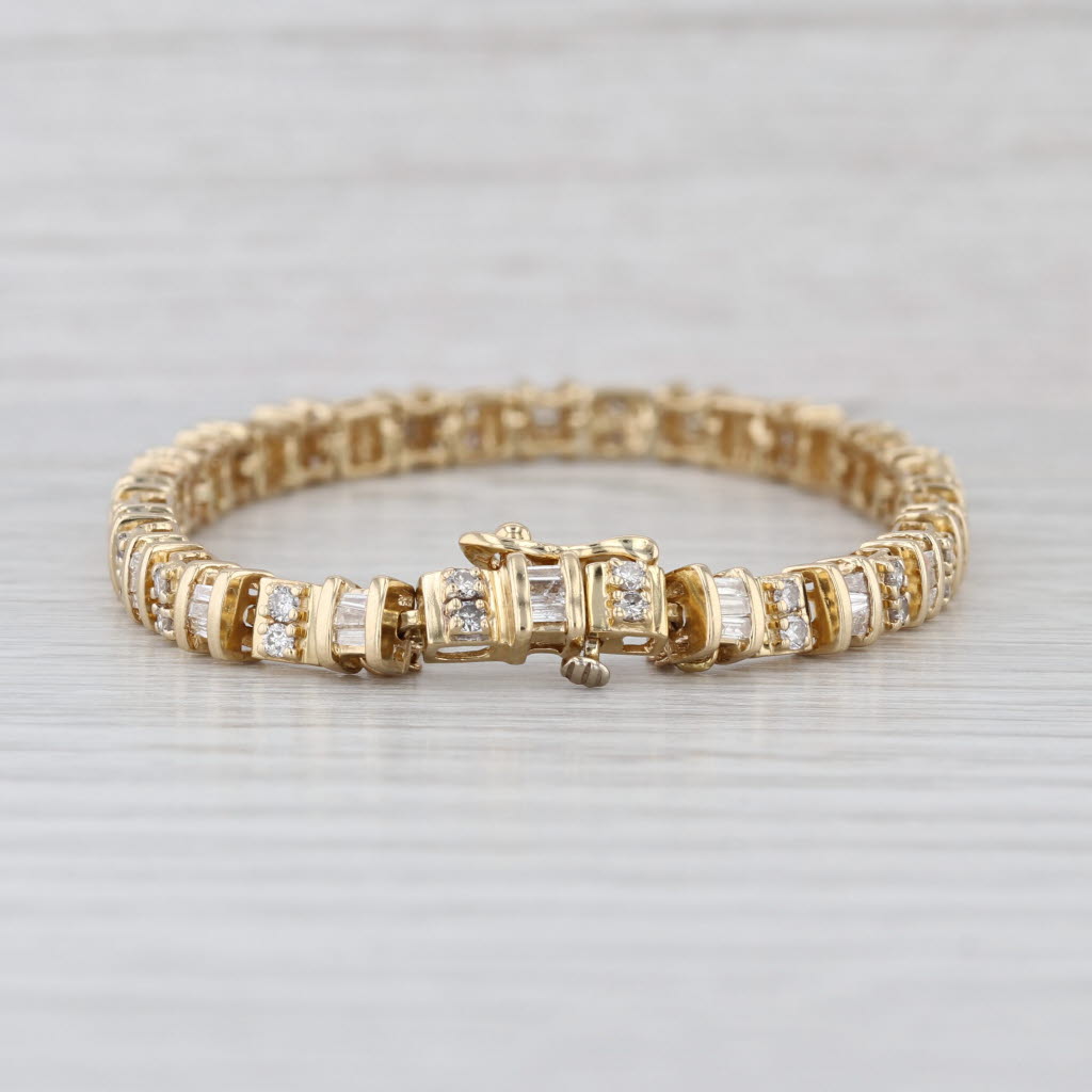 1.60ctw Diamond Tennis Bracelet 14k Yellow Gold 6.25" 4.5mm w/ Safety Chain