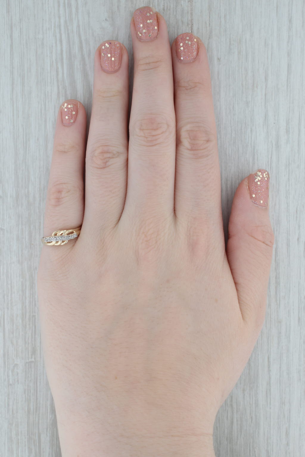 Gray Diamond Accented Overlay Ring 10k Yellow Gold Size 7.25 Band Wedding Stackable