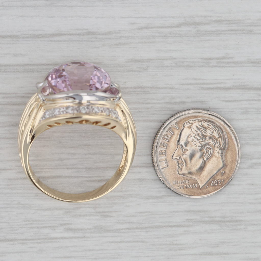 Gray 11.37ctw Kunzite Portuguese Cut Oval 14k Yellow Gold Ring Size 8.75