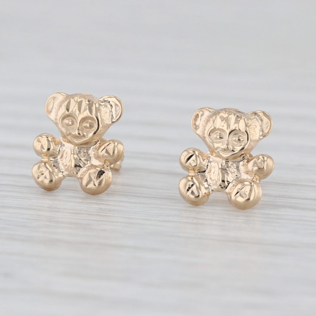 Cute Little Teddy Bear Stud Earrings 14k Yellow Gold Small Studs