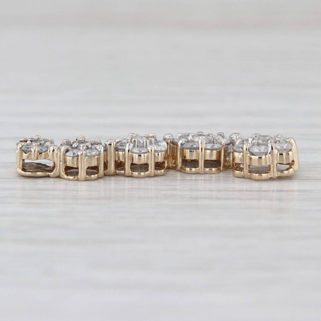 0.75ctw Graduated Diamond Flower Clusters Pendant 10k Yellow Gold