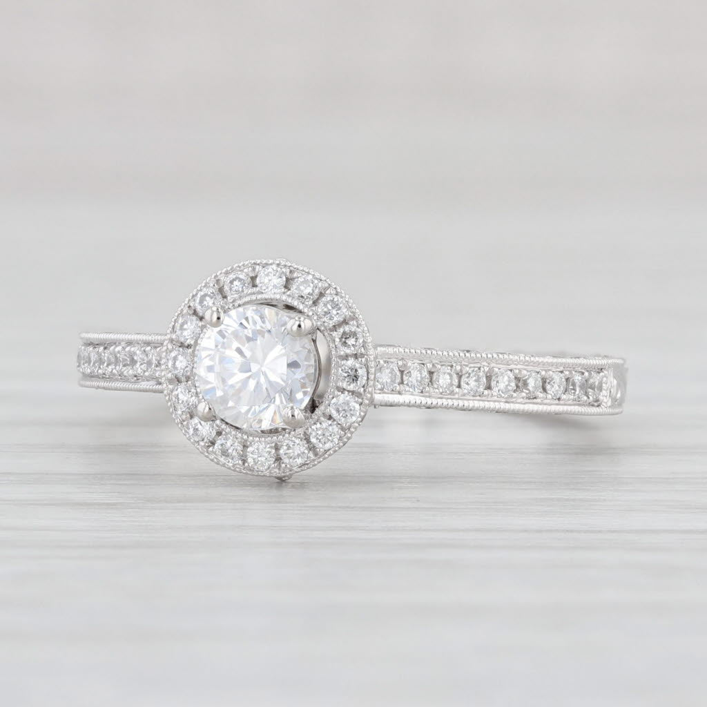 Light Gray New 0.89ctw Round Cubic Zirconia Halo Engagement Ring 900 Platinum Size 6.75