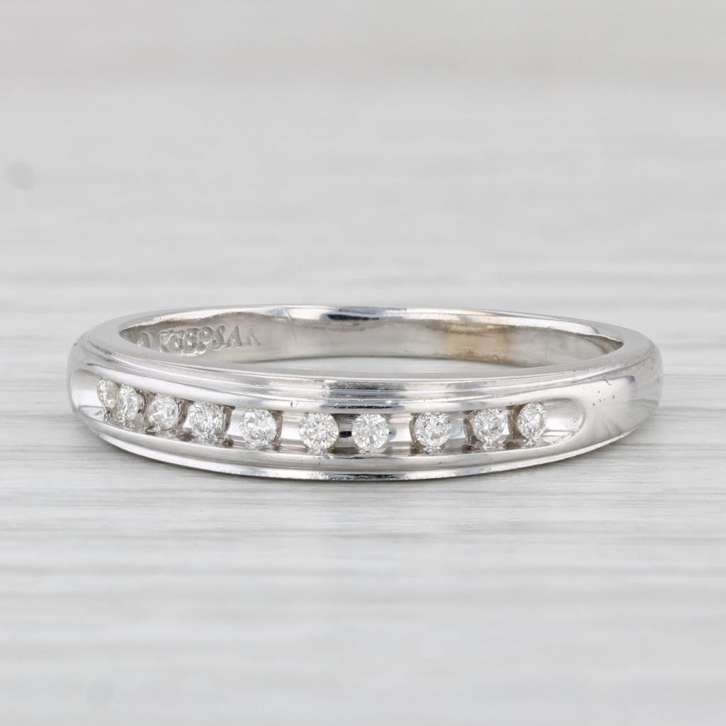 Light Gray 0.15ctw Diamond Wedding Band 14k White Gold Size 8 Stackable Ring