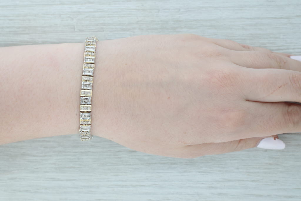 Gray 3.10ctw Diamond Bracelet 14k Yellow White Gold 7.25" 7.3mm