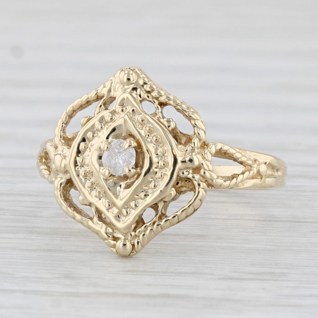 Light Gray Vintage Diamond Solitaire Ring 10k Yellow Gold Size 6.5