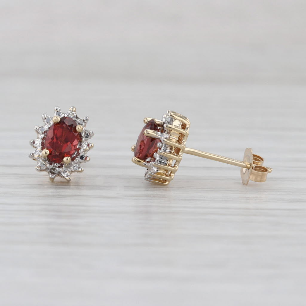 1.12ctw Garnet Diamond Halo Stud Earrings 14k Yellow Gold Studs