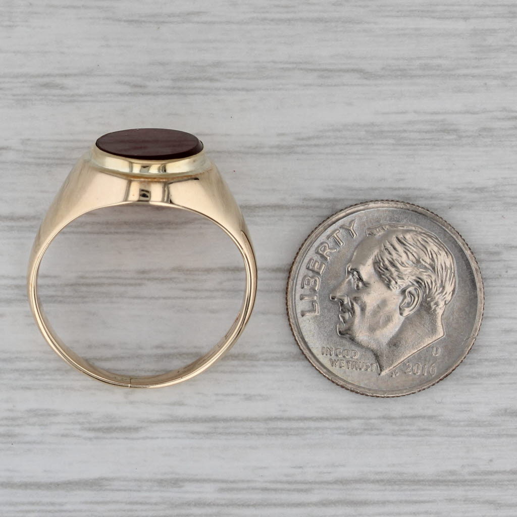 Dark Gray Vintage Chalcedony Signet Ring 14k Yellow Gold Size 8 British Hallmarks