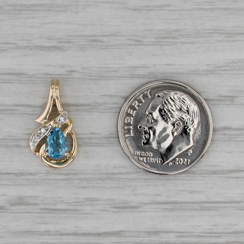 0.50ct Blue Topaz Diamond Teardrop Pendant 14k Yellow Gold Small Pear Drop