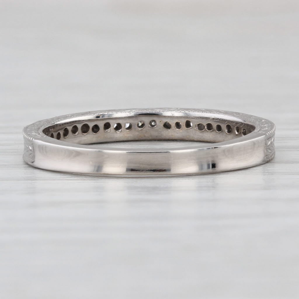 0.10ctw Diamond Wheat Etched Wedding Band 14k White Gold Size 7 Stackable Ring