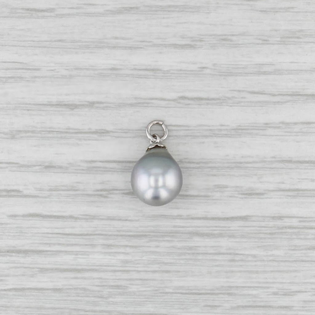 Gray Cultured Pearl Teardrop Pendant 14k White Gold Solitaire Charm