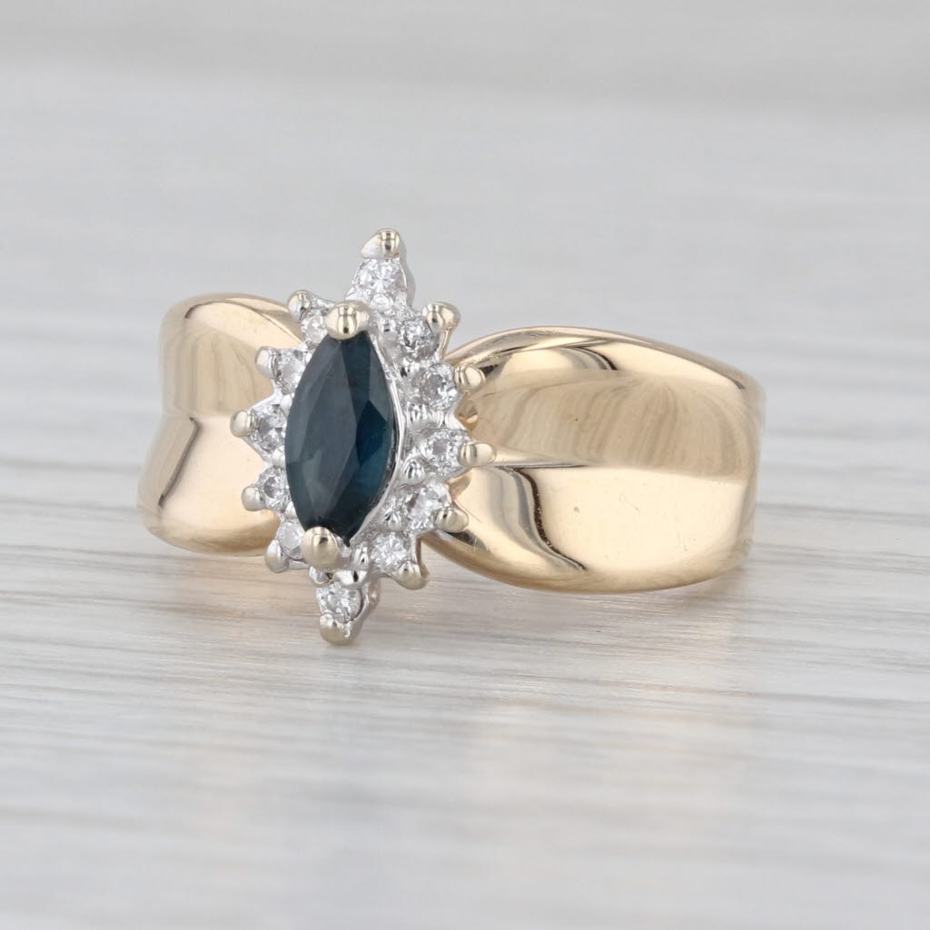 0.66ctw Marquise Blue Sapphire Diamond Halo Ring 14k Yellow Gold Size 6.75