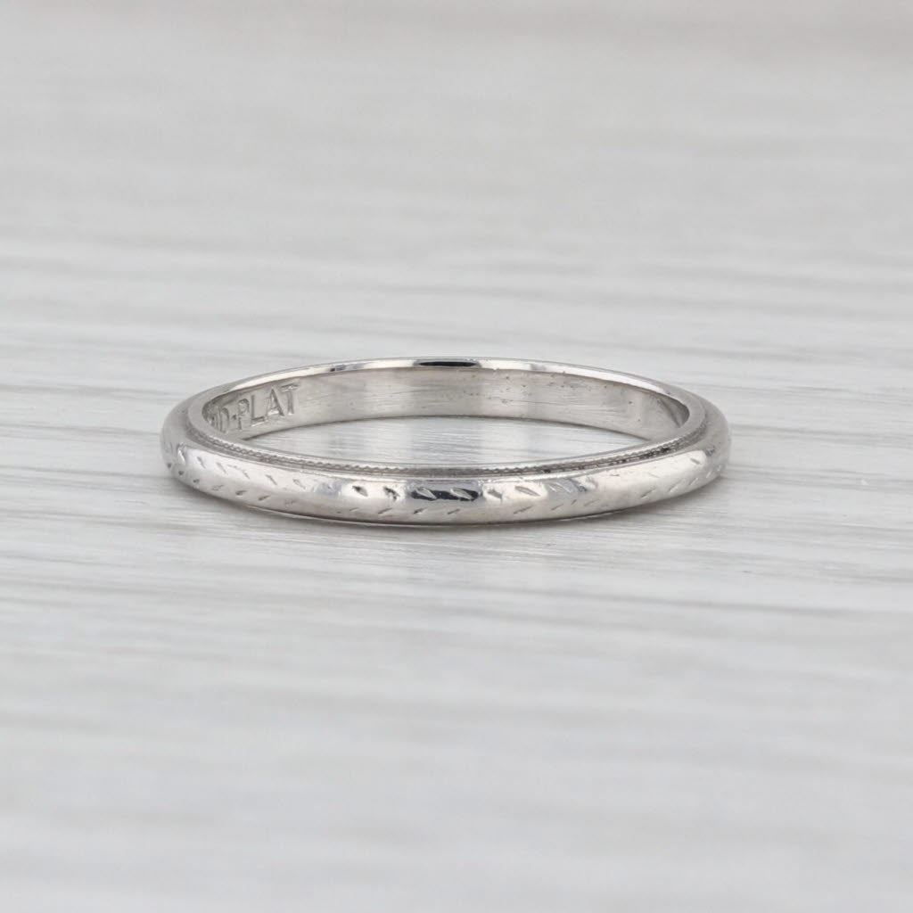 Art Deco Wheat Pattern Ring Platinum Wedding Band Stackable Size 4.5