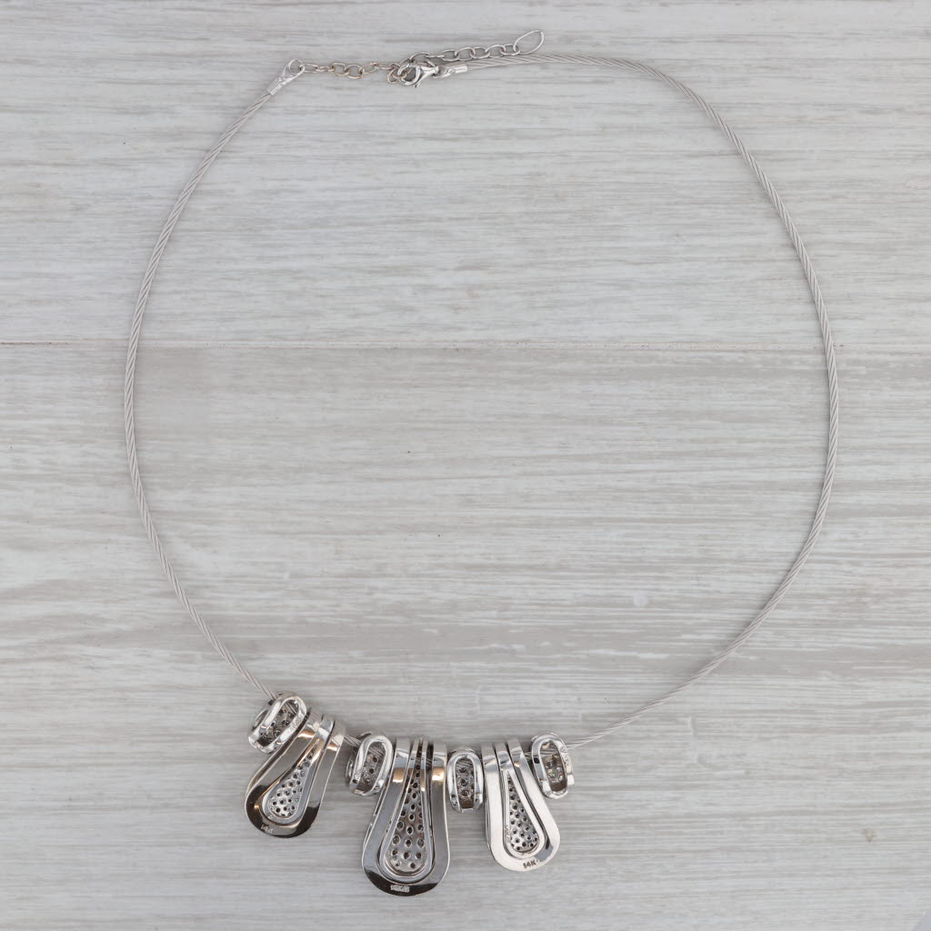 Gray 4.50ctw Diamond Drops Necklace 14k White Gold Wire Rope Chain 18" Bock
