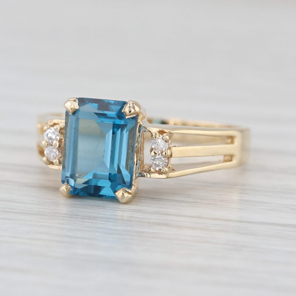 2.03ctw Emerald Cut Blue Topaz Diamond Ring 14k Yellow Gold Size 6.25