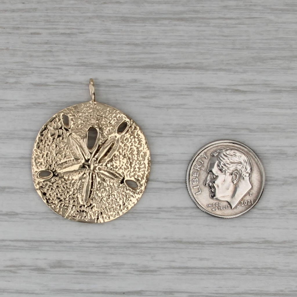 large Sandollar Pendant 14k Yellwo Gold Nautical Statement Charm