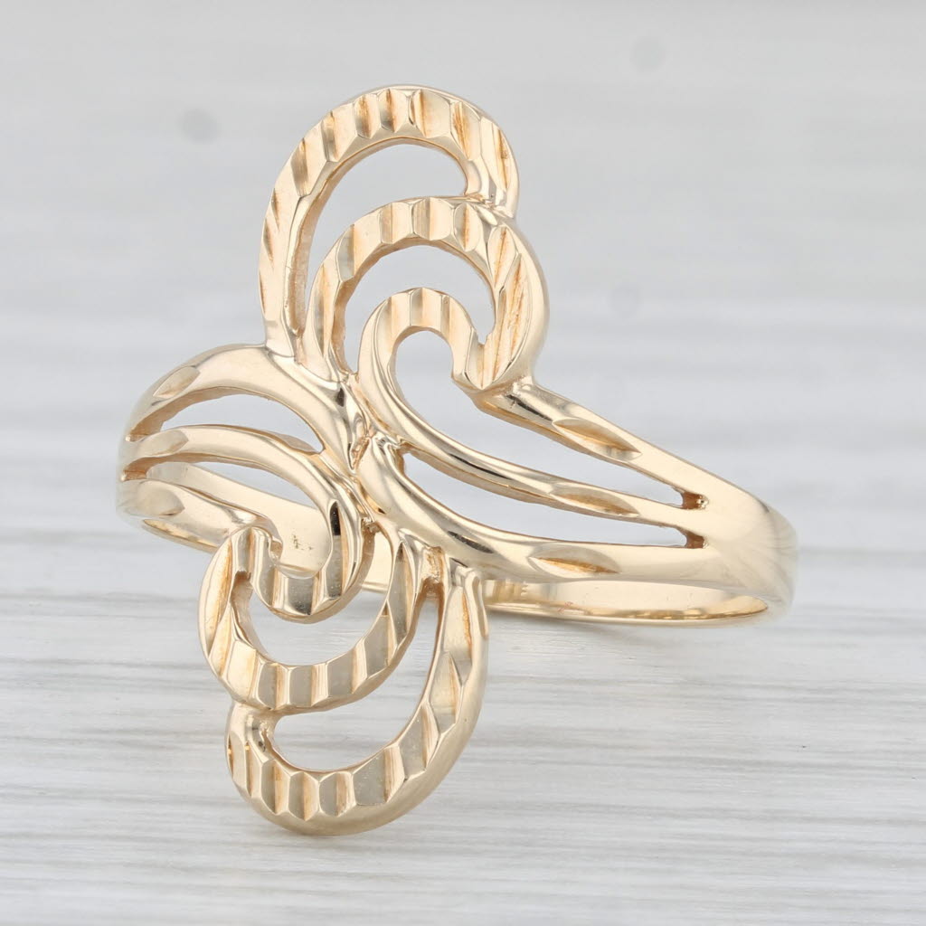 Light Gray Michael Anthony Ornate Bypass Ring 14k Yellow Gold Size 7 Statement