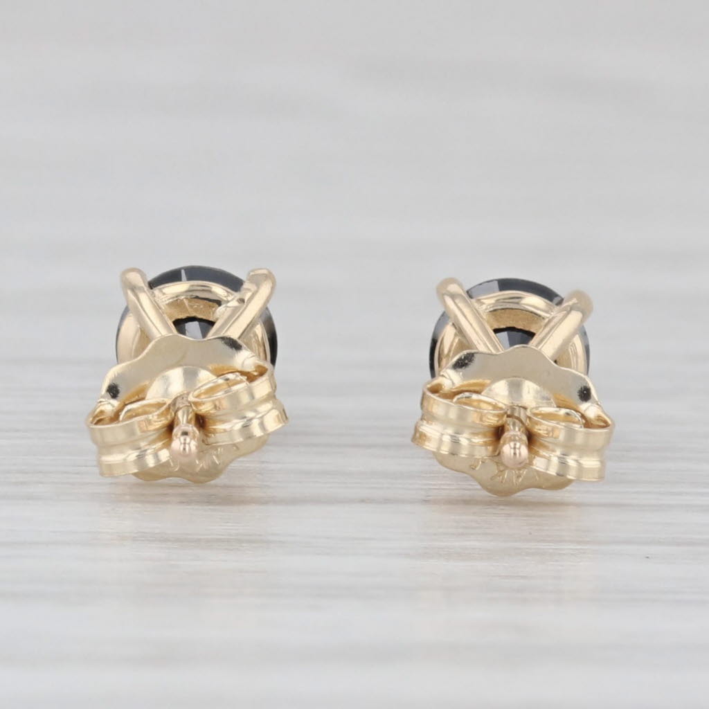 Light Gray New 0.82ctw Black Diamond Stud Earrings 14k Yellow Gold Round Solitaires