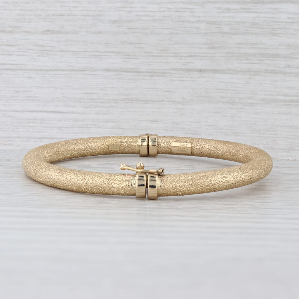 Brushed Sparkling Bangle Bracelet 14k Yellow Gold 7" 5.2mm Italian