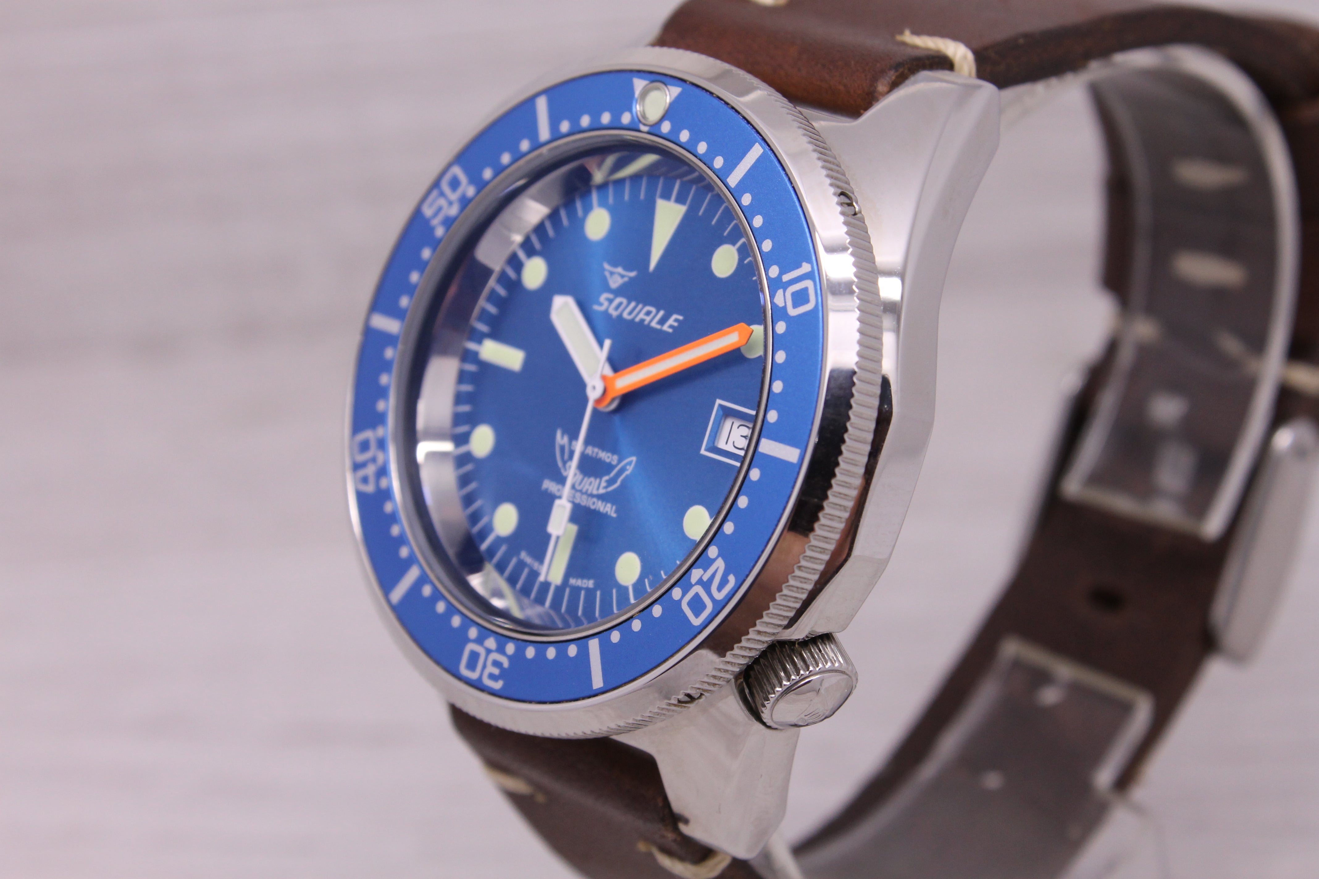 Dark Gray Squale 1521 Polished Blue 42mm Steel Automatic Divers Watch Bracelet FULL SET