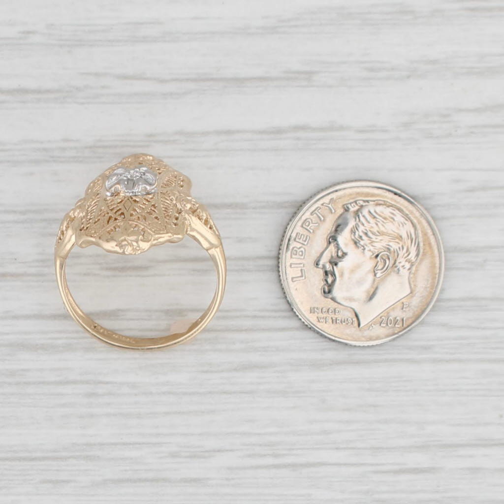 Light Gray Art Deco Diamond Accented Filigree Ring 10k Yellow Gold Size 5.5