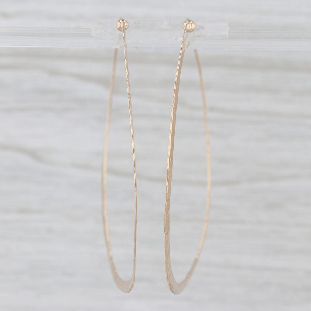 Hammered Hoop Earrings 14k Yellow Gold Large Round Hoops 54.3 x 0.5mm