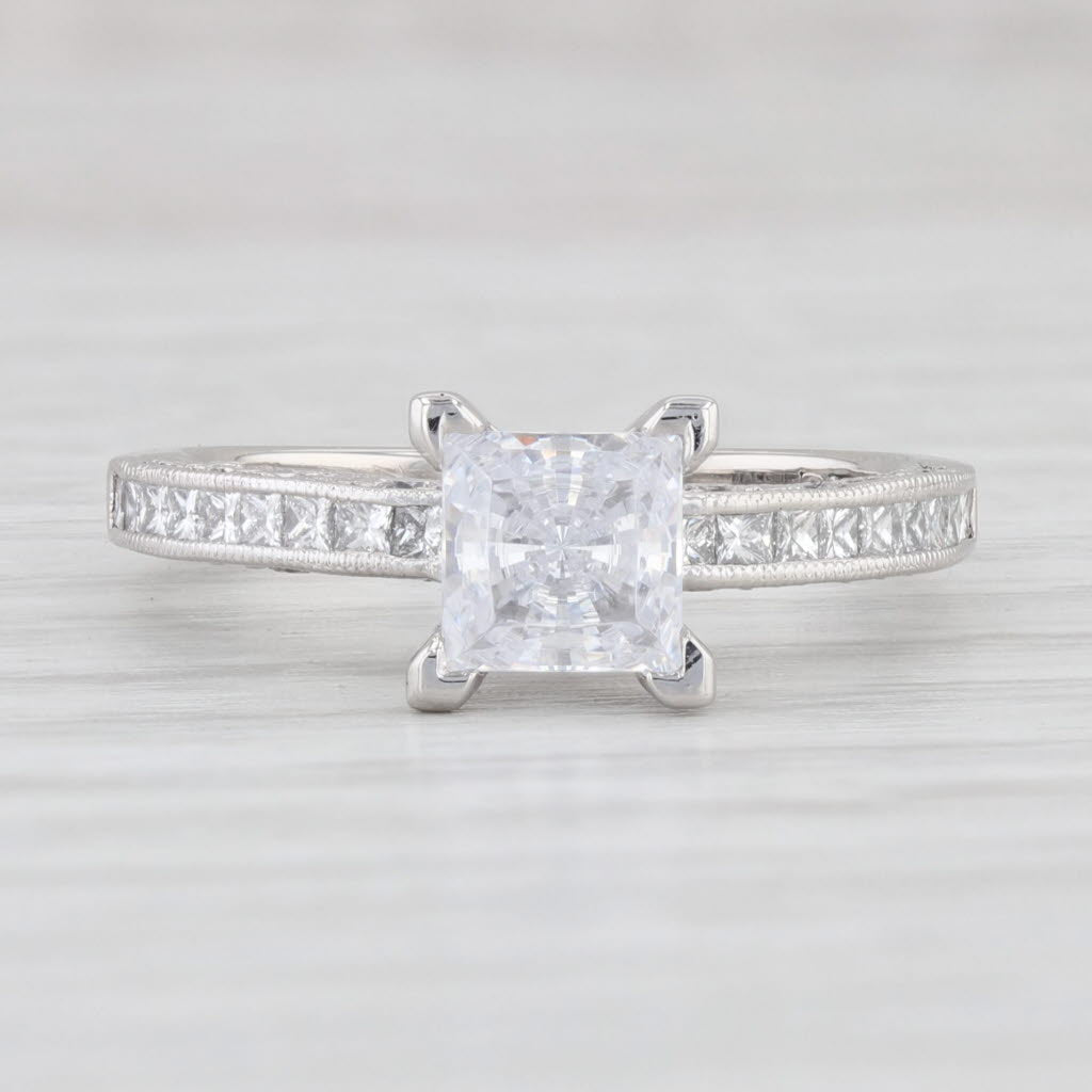 Light Gray New Tacori Princess Square Semi Mount Diamond Engagement Ring Platinum Size 6.5