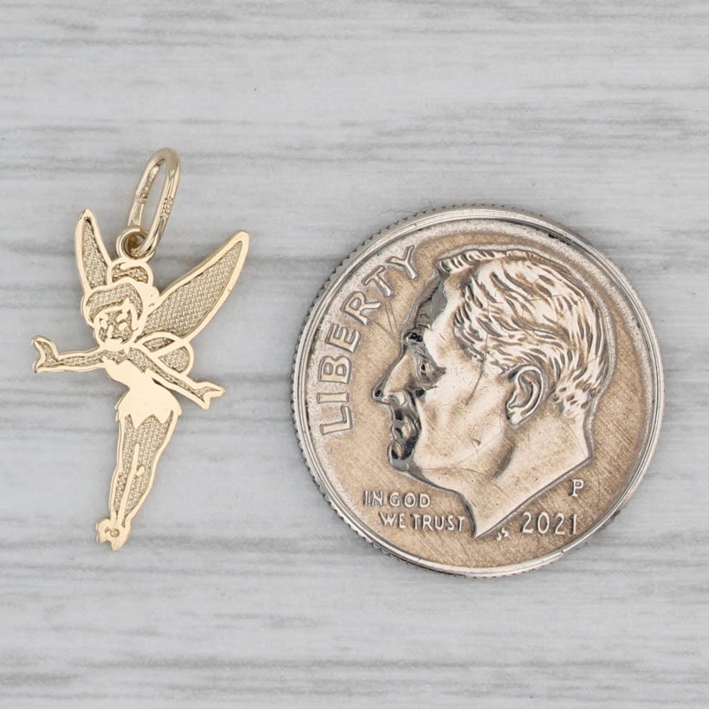 Gray Disney Tinker Bell Charm 10k Yellow Gold Peter Pan Cartoon Character Pendant
