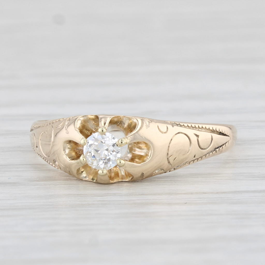 Light Gray Antique 0.14ct Diamond Solitaire Ring 14k Yellow Gold Size 6.5 Engagement