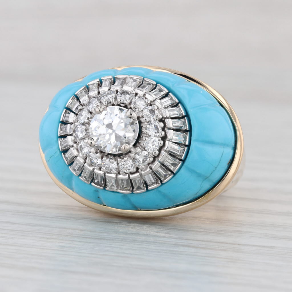 GIA 2.32ctw Diamond Turquoise Cocktail Ring 14k White Gold Size 7.25