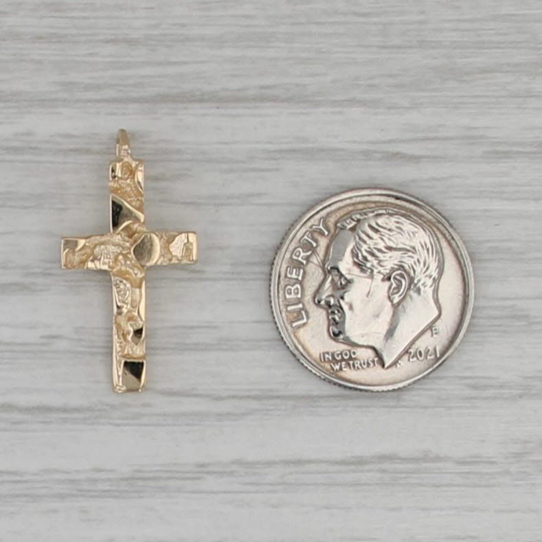 Small Nugget Cross Pendant 14k Yellow Gold Religious Jewelry