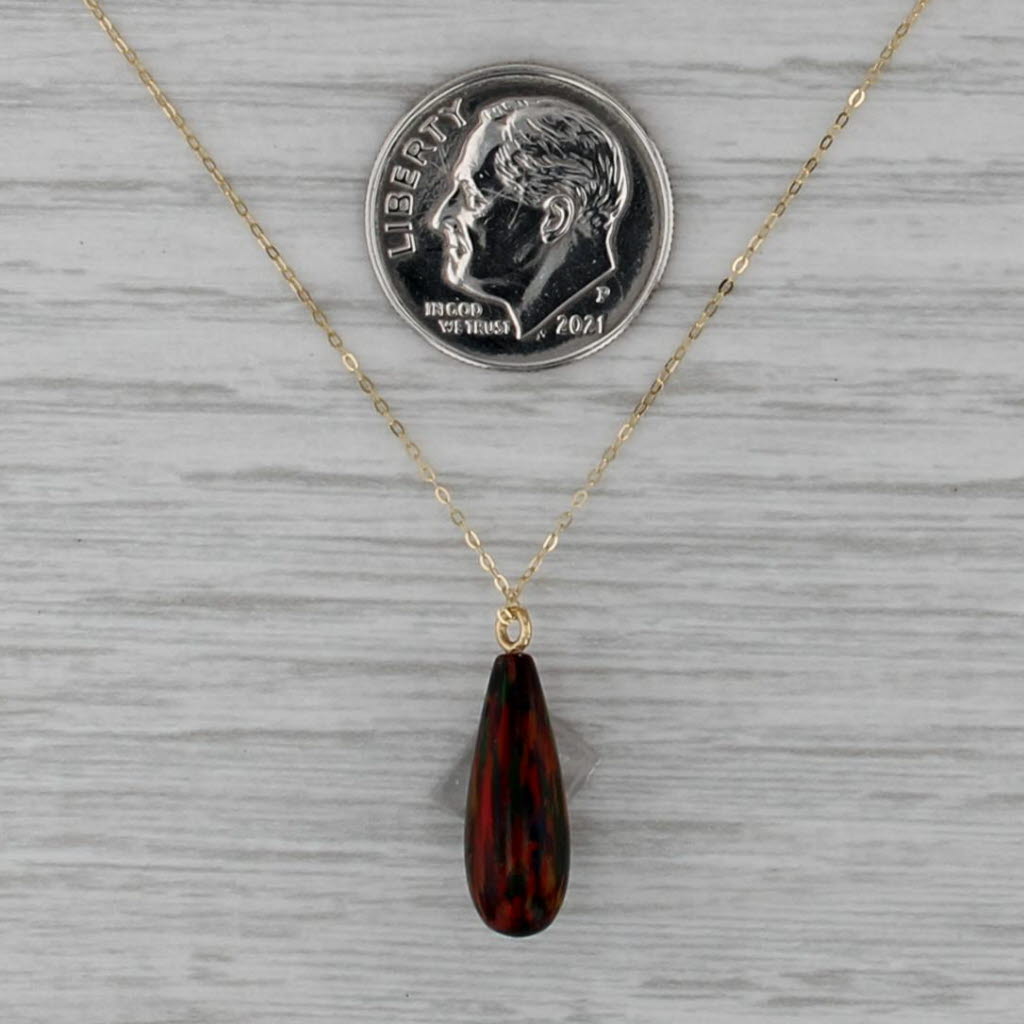 Lab Created Black Opal Teardrop Pendant Necklace 14k Gold 14" 16" Cable Chain