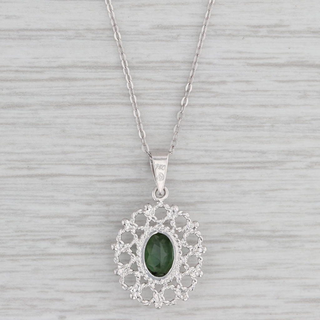 Gray 1.35ct Green Tourmaline Pendant Necklace 18k White Gold 18" Cable Chain