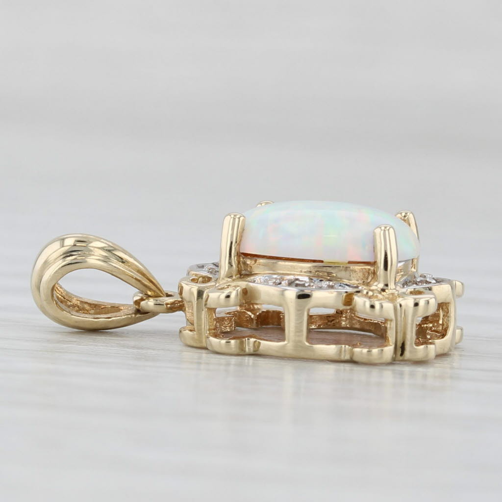 Light Gray Oval Lab Created Opal Diamond Pendant 10k Yellow Gold