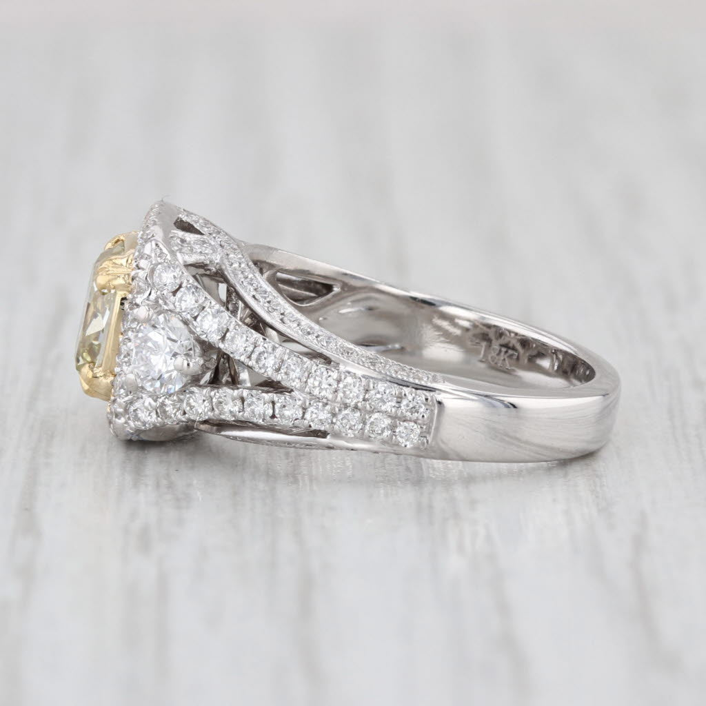 2.46ctw Cushion Diamond Halo Engagement Ring 18k White Gold Size 5.25 GIA