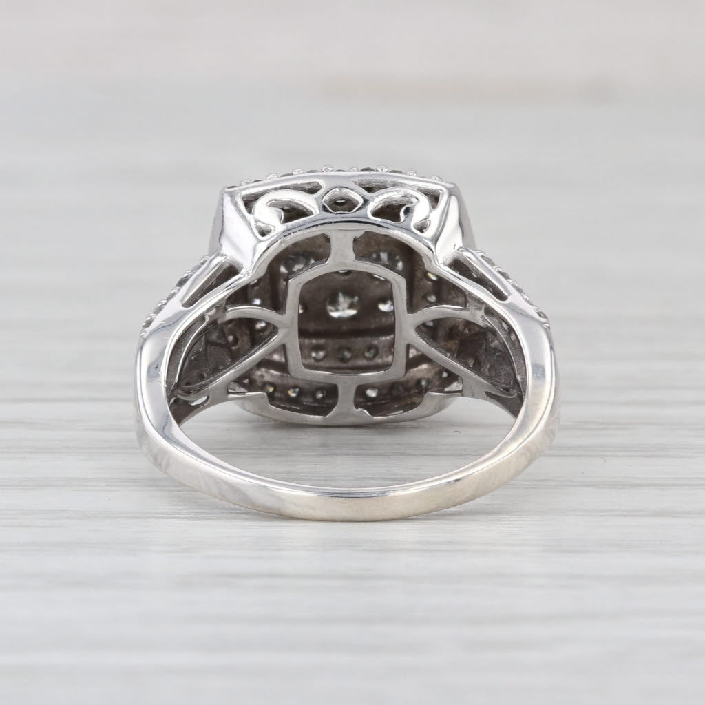 0.82ctw Diamond Cluster Halo Engagement Ring Sterling Silver Size 6.75