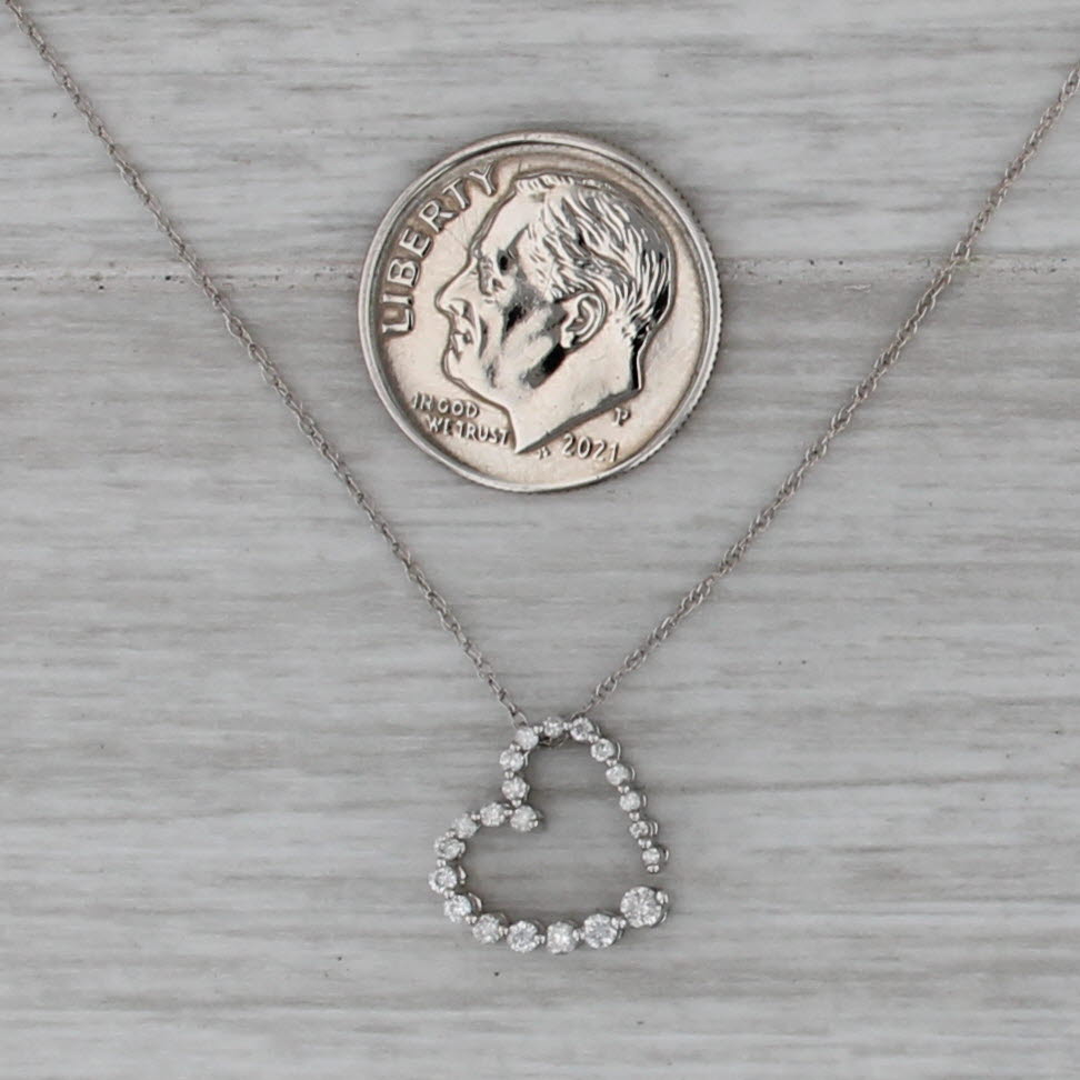 0.20ctw Diamond Open Heart Pendant Necklace 14k White Gold 18" Rope Chain
