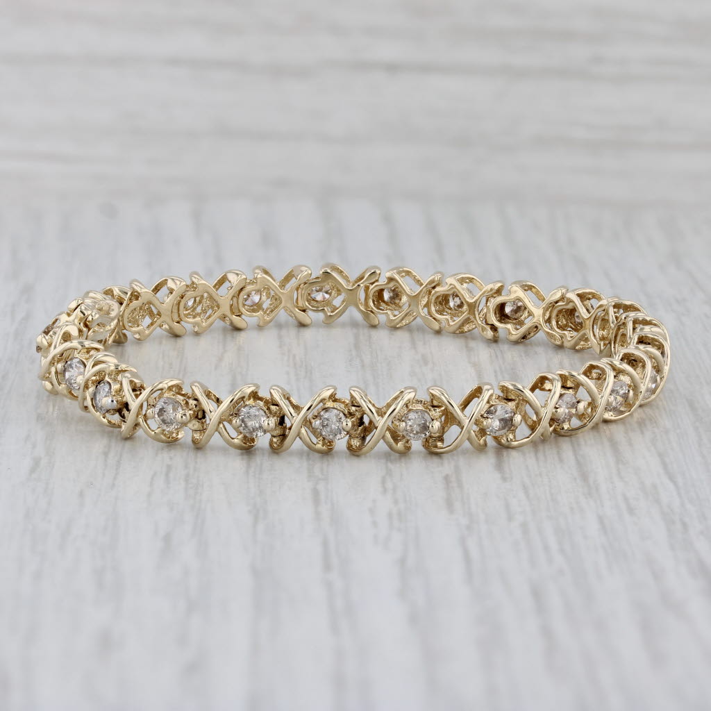 Gray 2.50ctw Diamond Tennis Bracelet 14k Yellow Gold 7" 6.4mm XO Pattern