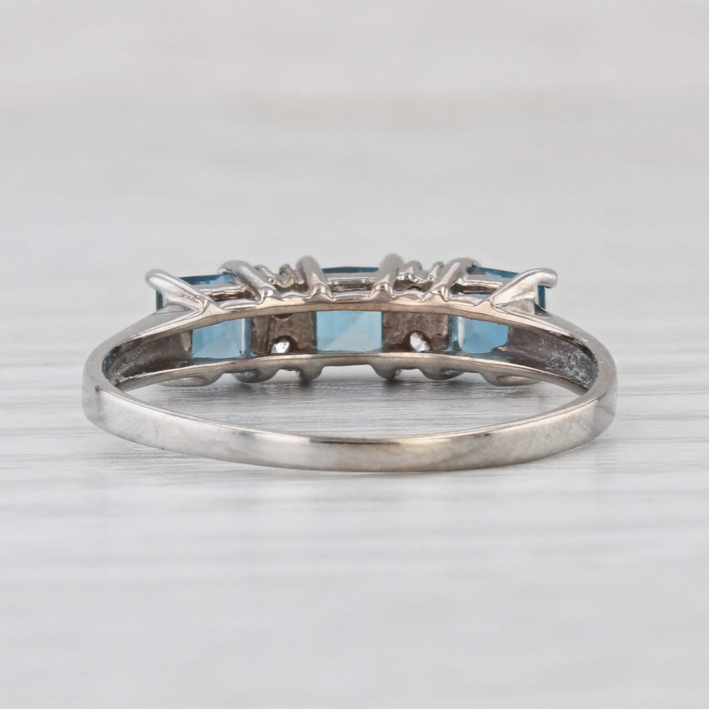 1.28ctw Blue Topaz Diamond 3-Stone Ring 14k White Gold Size 10