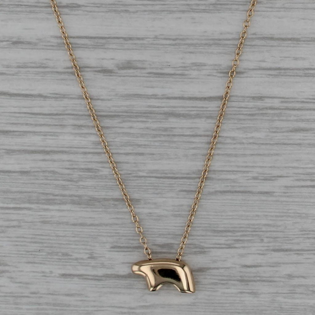 Small Bear Pendant Necklace 14k Yellow Gold 18.5" Cable Chain