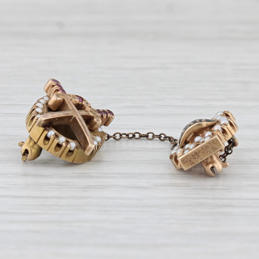 Light Gray Vintage Alpha Chi Omega Theta Chi Sweetheart Badge Set 14k Gold Pearl Pins