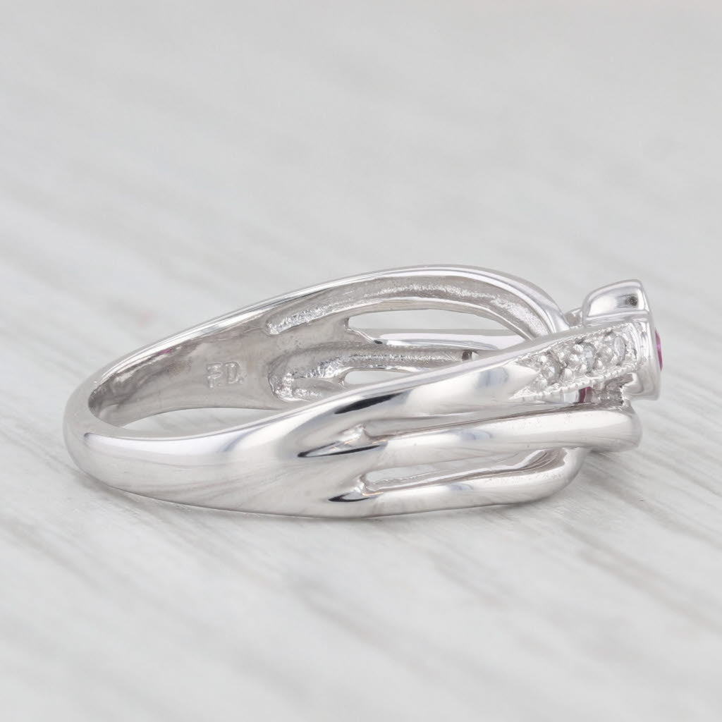 Light Gray 0.14ctw 2-Heart Ruby Diamond Ring 10k White Gold Size 6.5 Bypass