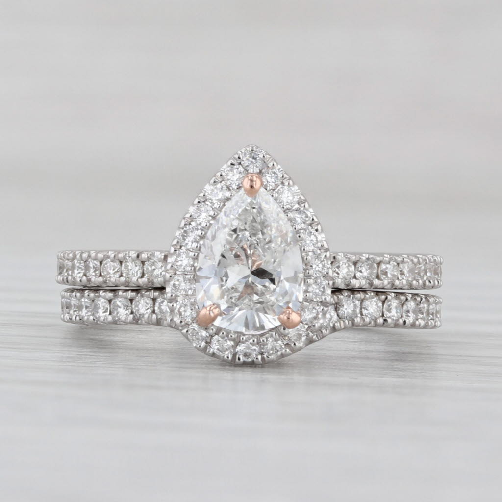 Neil Lane Diamond Pear Halo Engagement Ring Wedding Band Bridal 14k White Gold