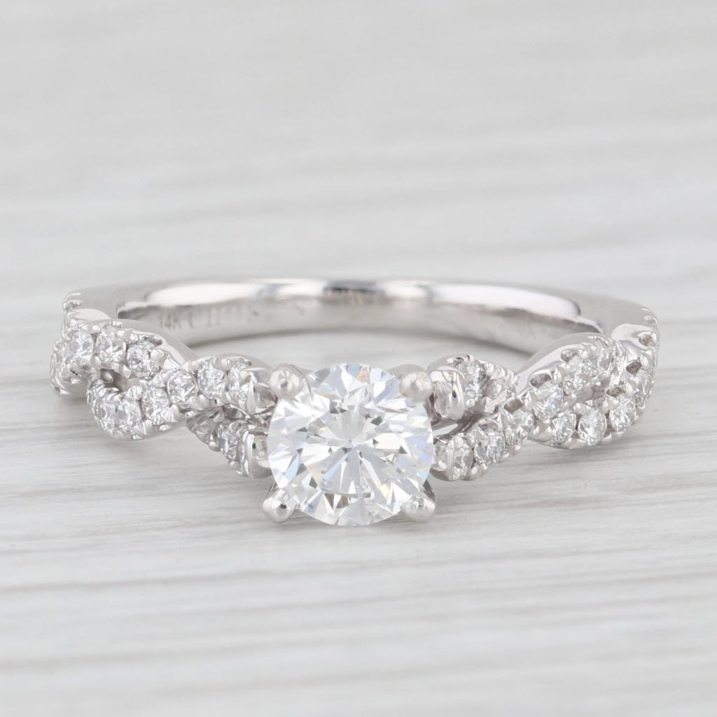 Light Gray 0.93ctw Round Diamond Twisted Rope Engagement Ring GIA Size 6 14k White Gold