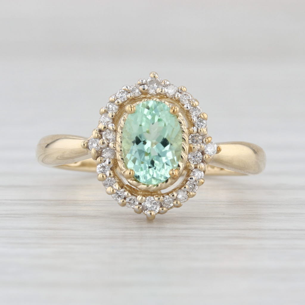 1.02ctw Green Tourmaline Diamond Halo Ring 14k Yellow Gold Size 7 Engagement