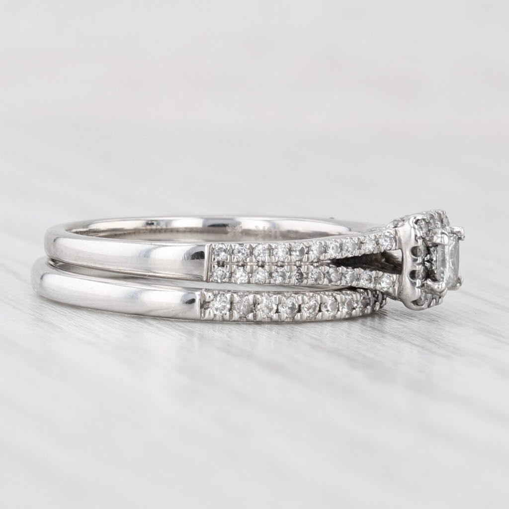 Light Gray 0.56ctw Diamond Engagement Ring Wedding Band Bridal Set 10k White Gold Sz 6.75-7