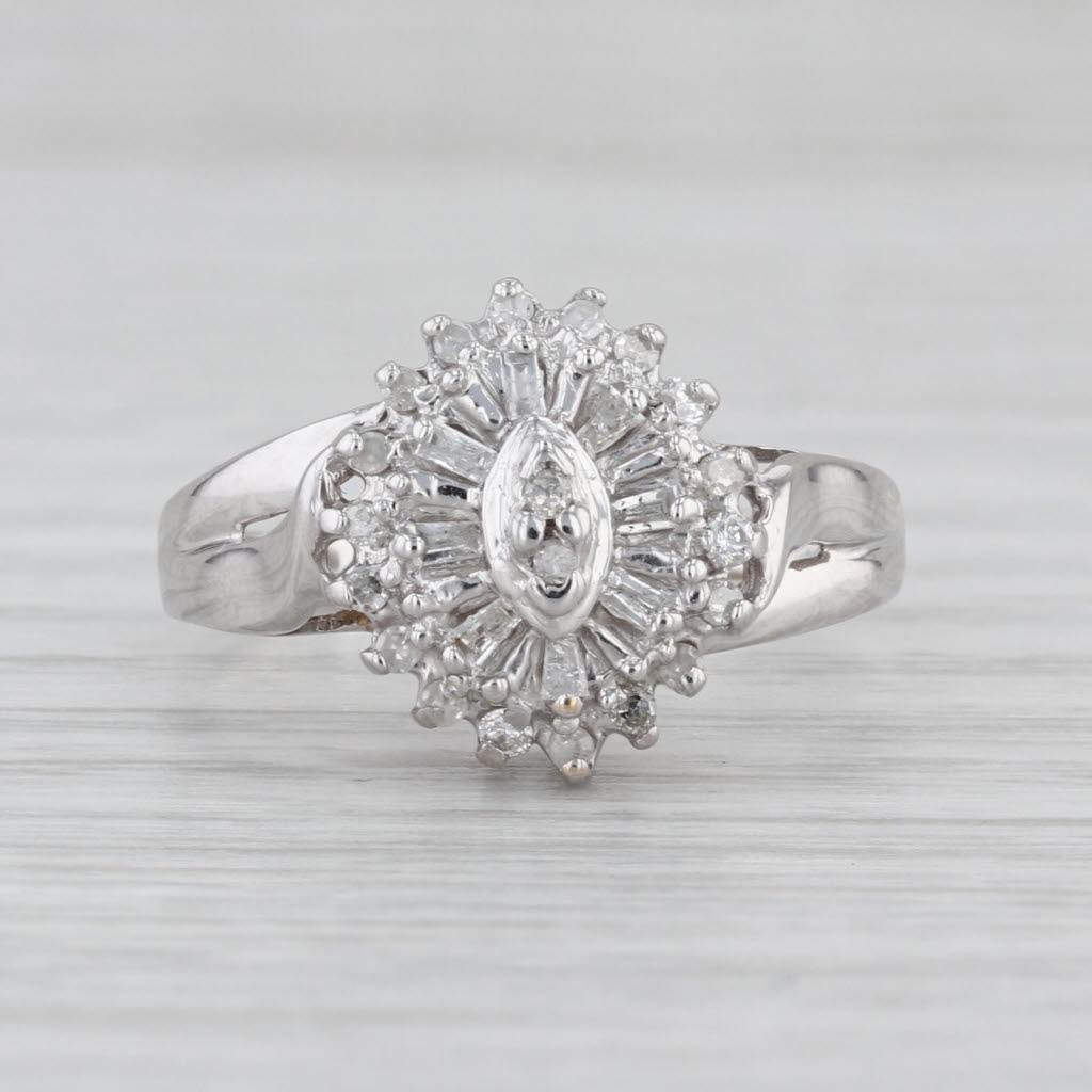 0.32ctw Diamond Cluster Halo Engagement Ring 10k White Gold Size 8